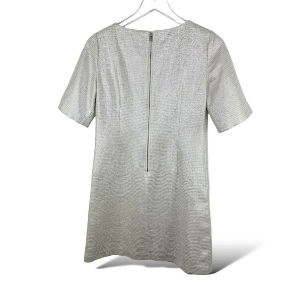 Alice+Olivia Short Sleeve Mini Cotton/Linen Sheath Dress Silver/Gold‎ Size 2 - Picture 2 of 11